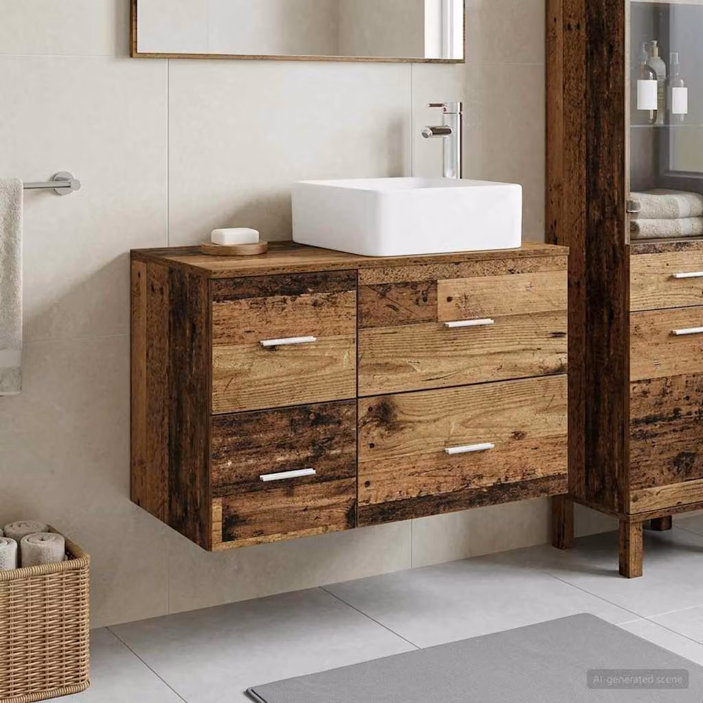 Set di mobili per il bagno vidaXL composto da mobile lavabo e pensile in legno marrone stile minimalista