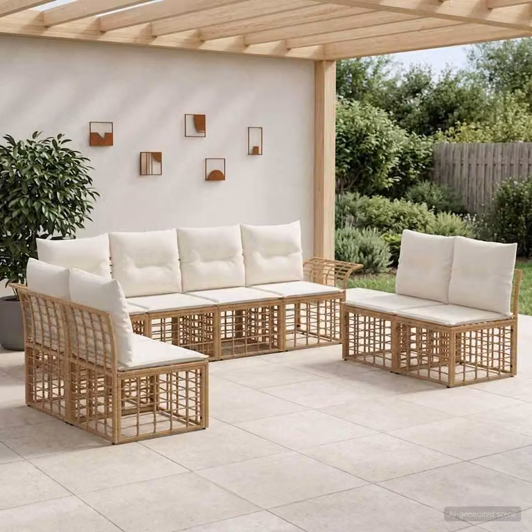 Maison Exclusive - Set da esterno per divano, 8 pezzi. Tessuto in poliestere, colore bianco crema, realizzato con materiali naturali