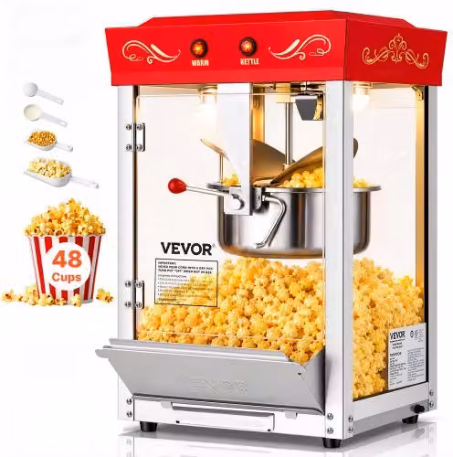 Macchina per Popcorn VEVOR in Acciaio Inox e Vetro, 800 W, Rosso