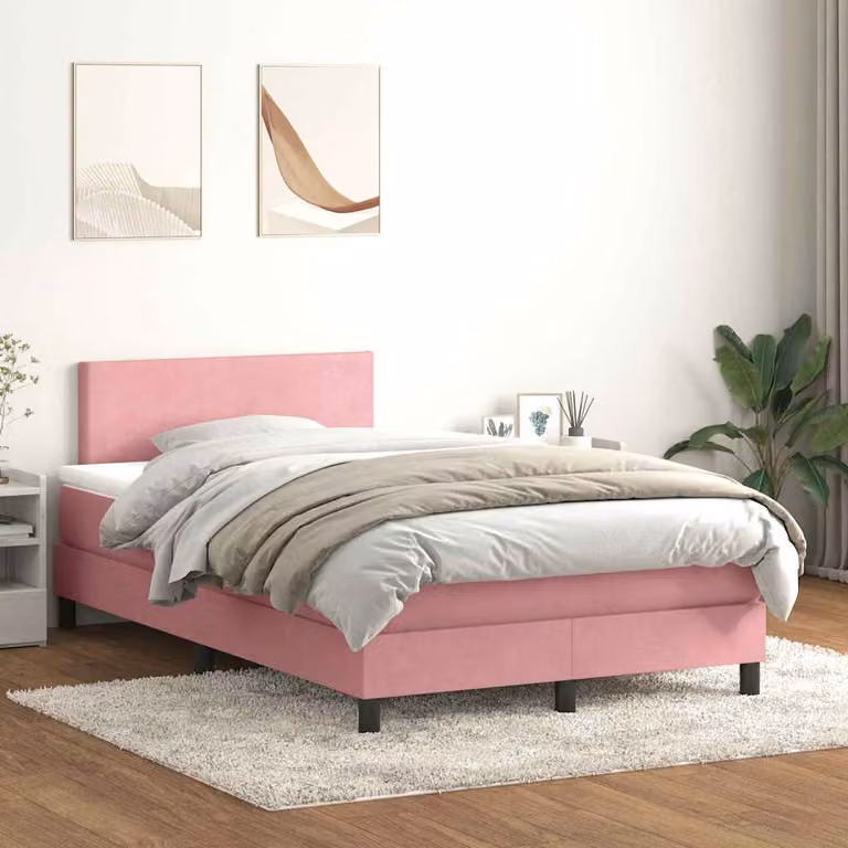 Giroletto a molle con materasso vidaXL in velluto rosa e bianco, L/P/H: 223 x 120 x 88 cm