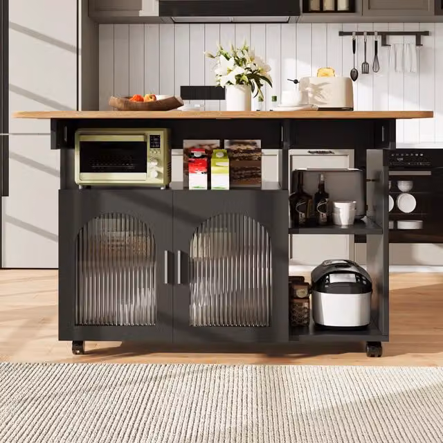 Carrello da cucina pieghevole REDOM in MDF nero e marrone, L/P/H: 120 x 30 x 79,5 cm