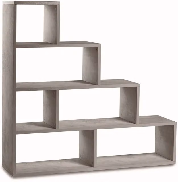 Libreria a scala SARMOG moderna con 4 livelli in colore Cemento, L/P/H: 150 x 37 x 144 cm