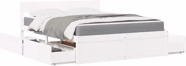 Letto con cassetti e materasso vidaXL in legno massello di pino bianco e grigio L/P/H: 205.5 x 160 x 78 cm