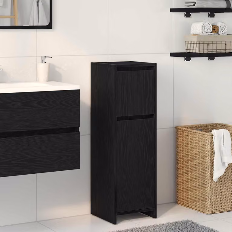 Mobile da bagno vidaXL in legno nero con ante a cerniera e cassetti, L/P/H: 30 x 30 x 95 cm