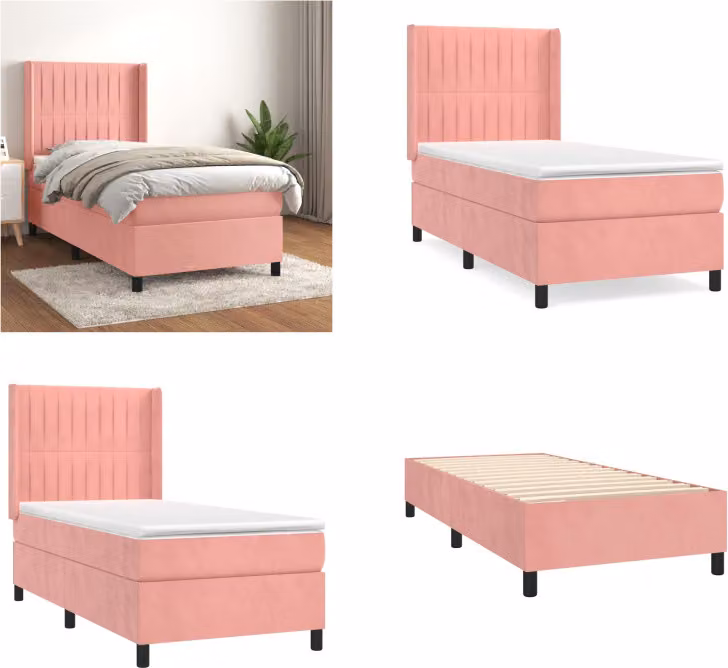 vidaXL Letto a molle con materasso rosa 100x200 cm in velluto - Letto a molle - Letti a molle - Letto - Mobili da camera da letto