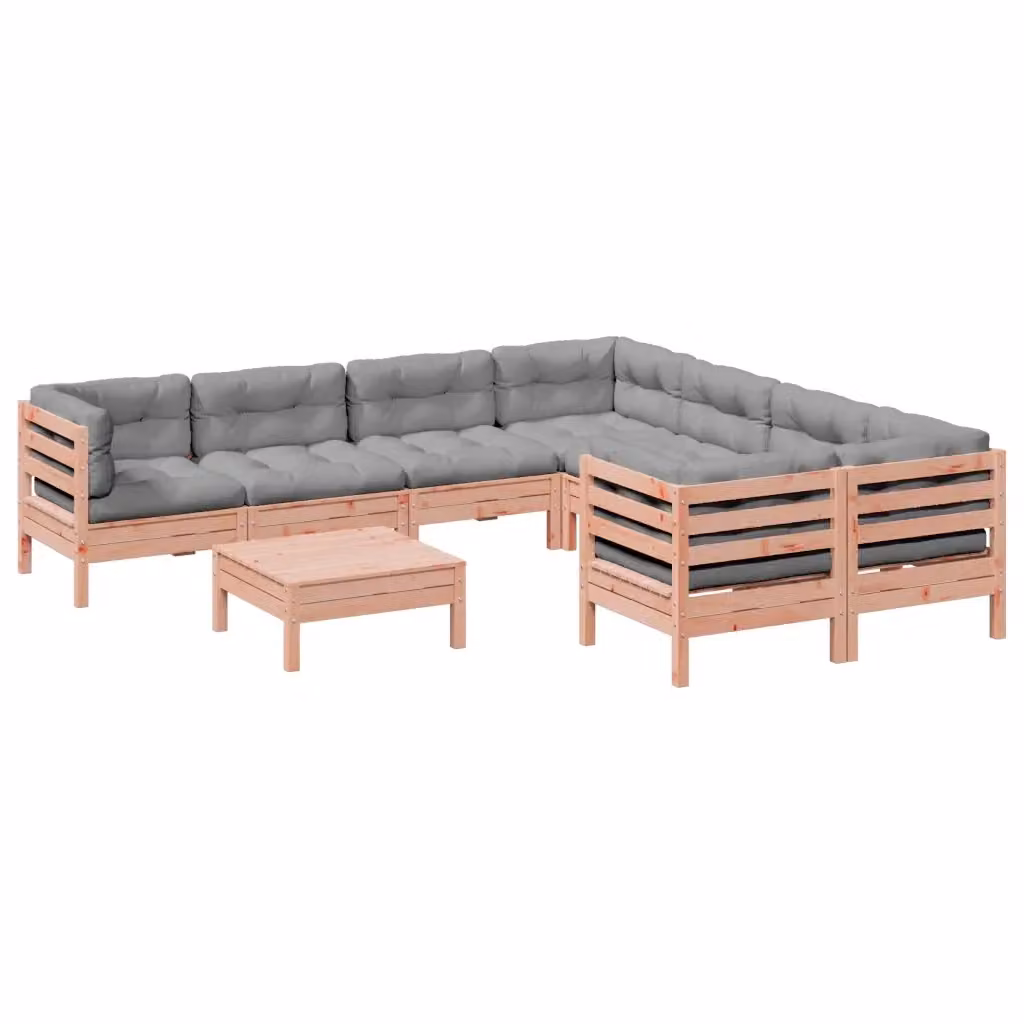 Set di Divani da Giardino a L vidaXL in Legno di Abete con 9 Pezzi e Cuscini, Marrone e Grigio – 2