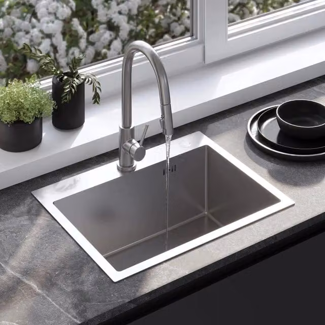 Lavello da cucina in acciaio Rea Liam colore silver senza rubinetto