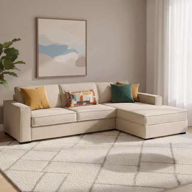 Achico Divano Letto con Penisola Sfoderabile Beige Made in Italy L/P: 280 x 95 cm