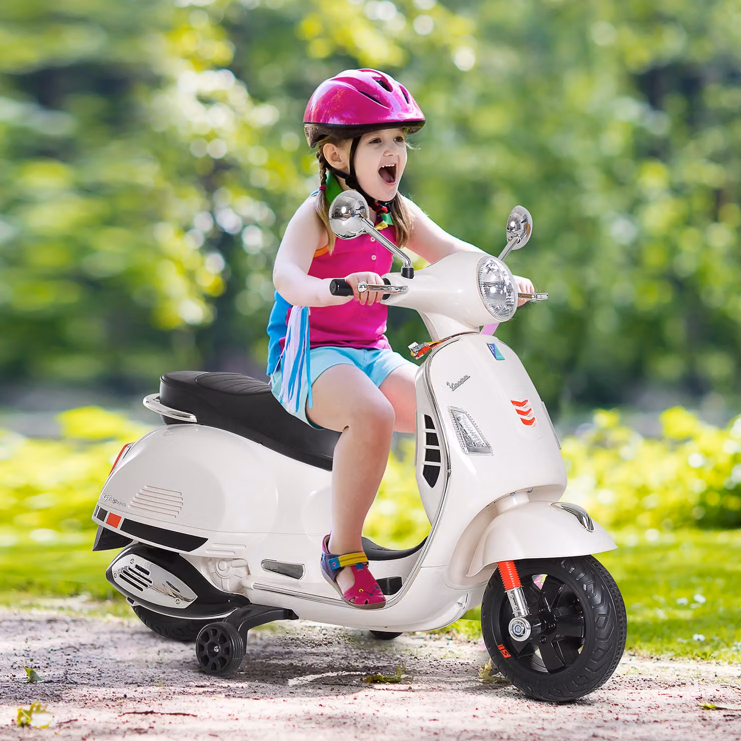Moto Elettrica per Bambini HOMCOM Design Vespa con Luci e Suoni, Batteria 6V, Bianco – 2