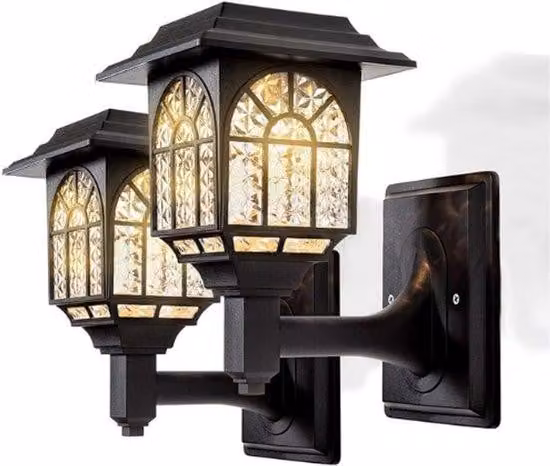 Luci solari da esterno - Illuminazione wireless a LED a energia solare e impermeabile - Lampada da parete per decorazioni da esterno, recinzioni e pergolati - Luce bianca calda, confezione da 2