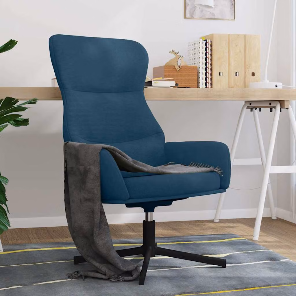 Poltrona Relax Blu in Velluto con Struttura in Metallo e Base Girevole 360 Gradi vidaXL