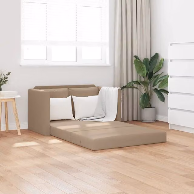 Divano Letto da Terra 2 in 1-Sofa Letto-Daybed Cappuccino 112x174x55cm Similpelle