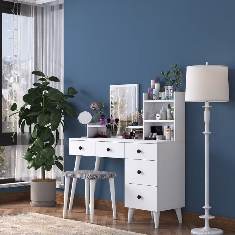Skye Decor, BJ101 - 2294, Tavolino da toeletta, 100 % SLIPBOARD RIVESTITO IN MELAMINA, bianco, 122,2 x 40 x 93,8 cm