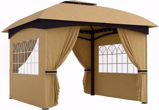 Gazebo da Giardino 335x335x285 cm Protezione UV e Tetto a 2 Livelli Beige