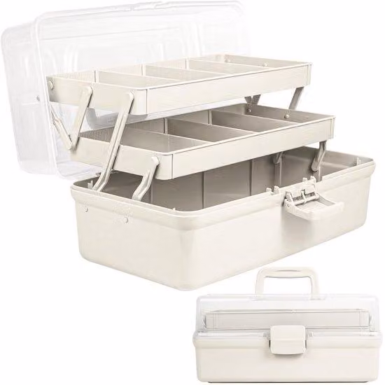 Ibenzoa® Contenitore multifunzionale bianco – 32 x 16,5 x 18 cm, a 3 scomparti con divisori regolabili e pareti divisorie forate