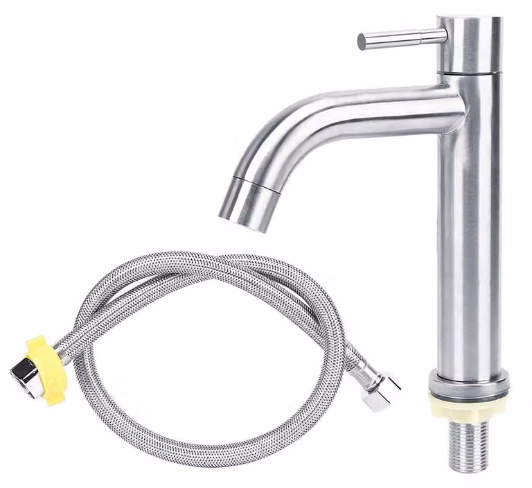 Miscelatore monocomando in acciaio inossidabile per lavabo, solo acqua fredda, finitura spazzolata