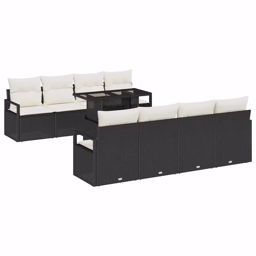 Set Divano da Giardino vidaXL 9 Pezzi Moderno con Cuscini Nero e Beige – 2