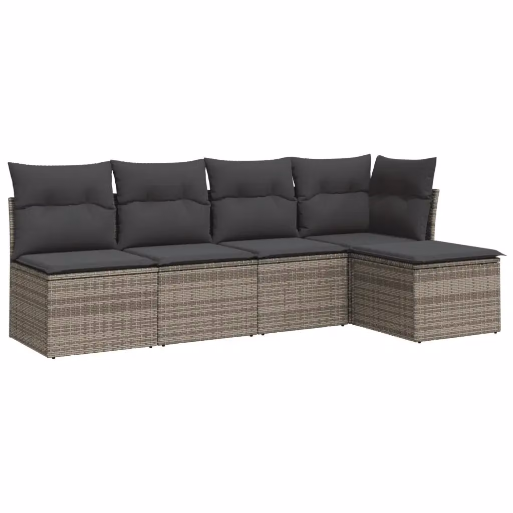 vidaXL Set Divano da Giardino 5 pz a L con Cuscini Grigio in Polyrattan e Struttura in Metallo – 2