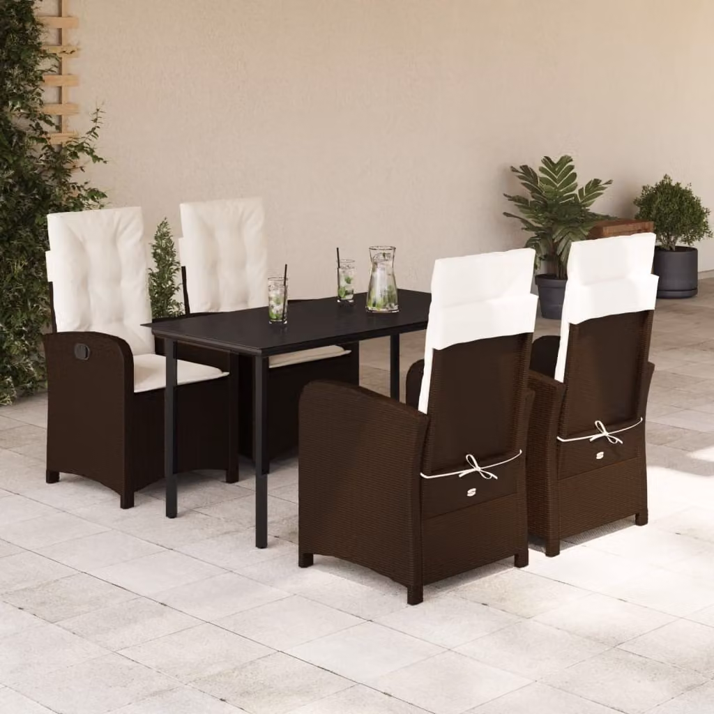 Maison Exclusive - Set da pranzo da giardino 5 pezzi con cuscini marroni in polyrattan