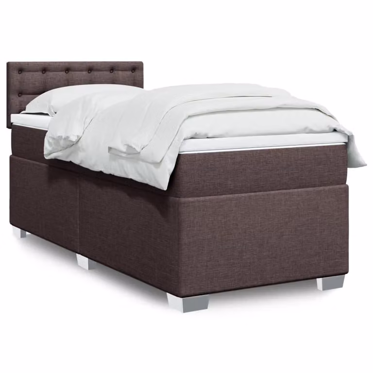 vidaXL Giroletto a Molle con Materasso Ibrido in Tessuto Marrone Scuro e Bianco L/P/H: 200 x 80 x 100,5 cm
