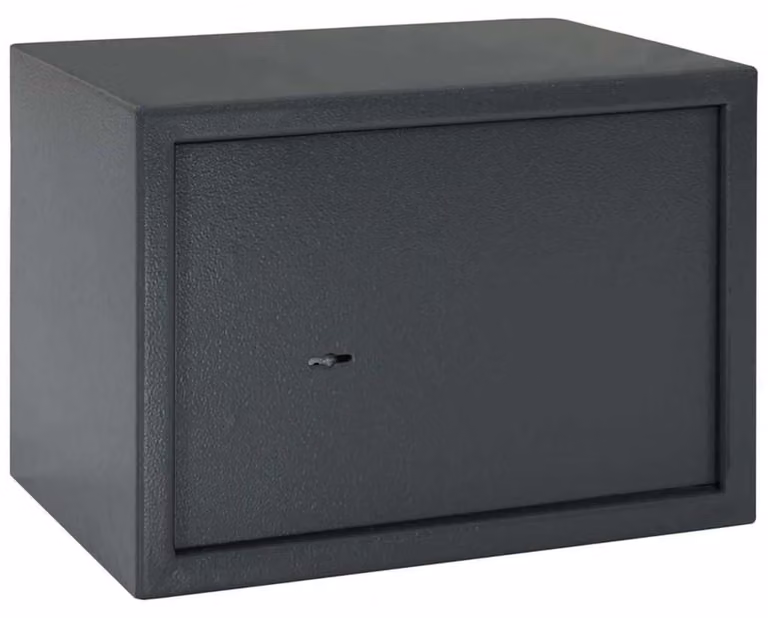 Cassaforte in acciaio con serratura a chiave meccanica - 35x25x25 cm - Grigio scuro