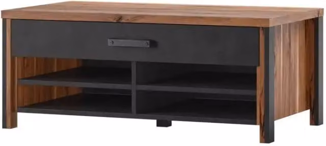 Tavolino WINDSOR - Rovere scuro e antracite - 1 cassetto, 4 nicchie - 107 x 44.8 x 60 cm