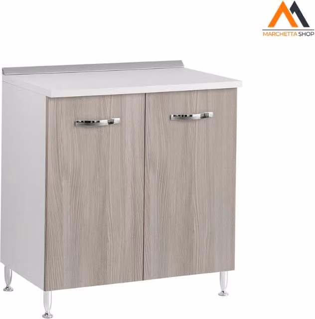 Mobile base per cucina componibile Linea Azzurra bianca con ante a battente e ripiani interni L/P/H: 80 x 50 x 85 cm