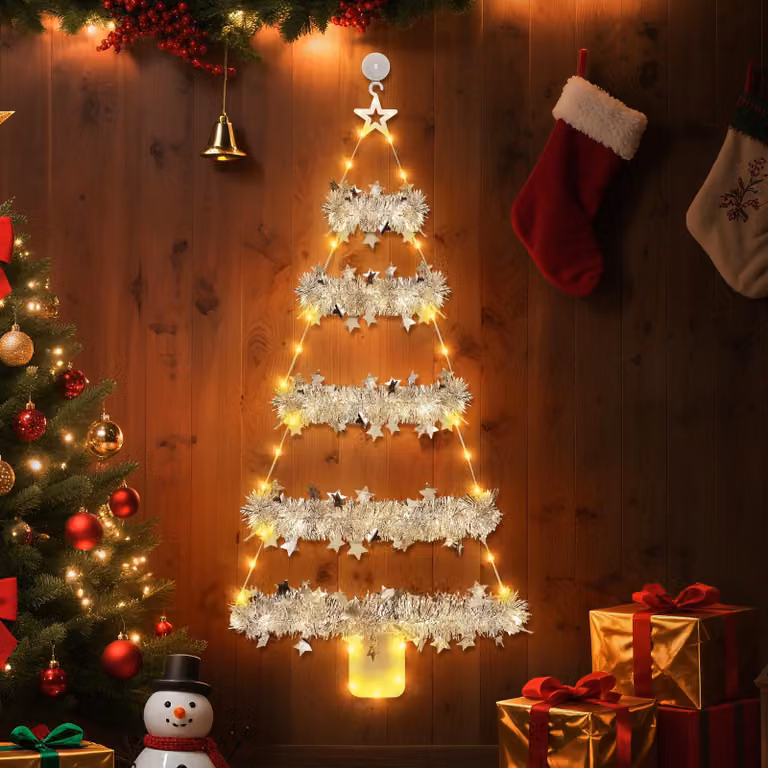 Luci a LED per scale, 88 cm, ghirlanda di paillettes, 8 modalità, timer, luce bianco caldo