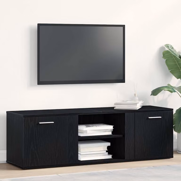 Mobile TV vidaXL in legno multistrato e MDF, colore Rovere Nero, L 120 x P 34 x H 37 cm