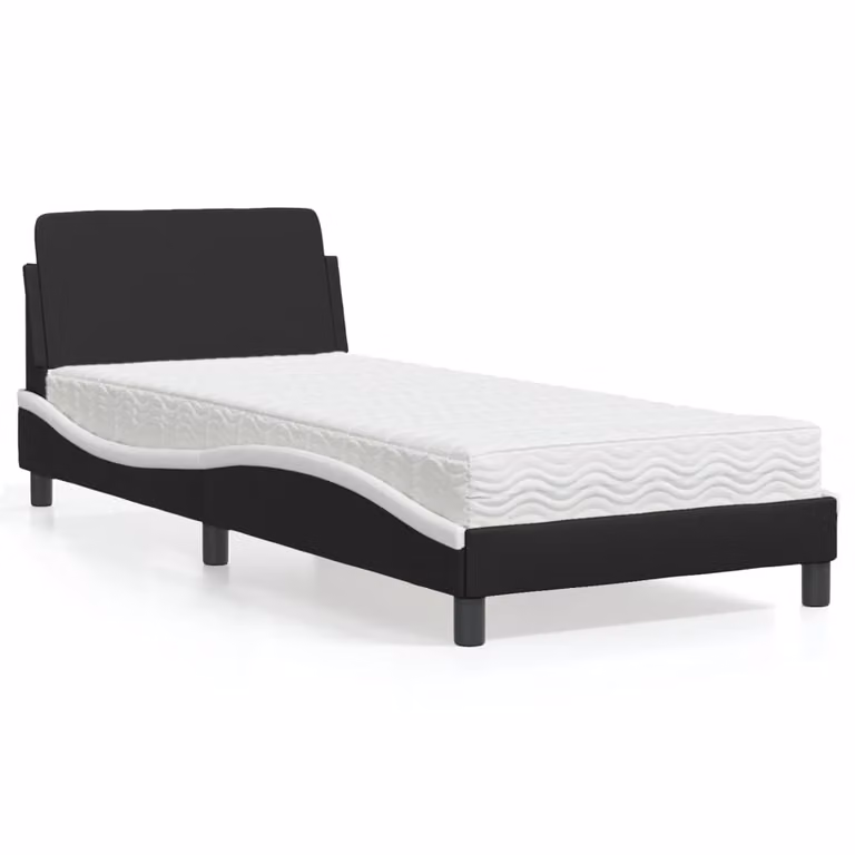 Letto con Materasso Dover vidaXL in Similpelle Nero e Bianco 90x200 cm
