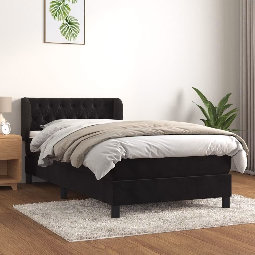 The Living Store Letto a molle con materasso nero 90x190 cm in velluto
