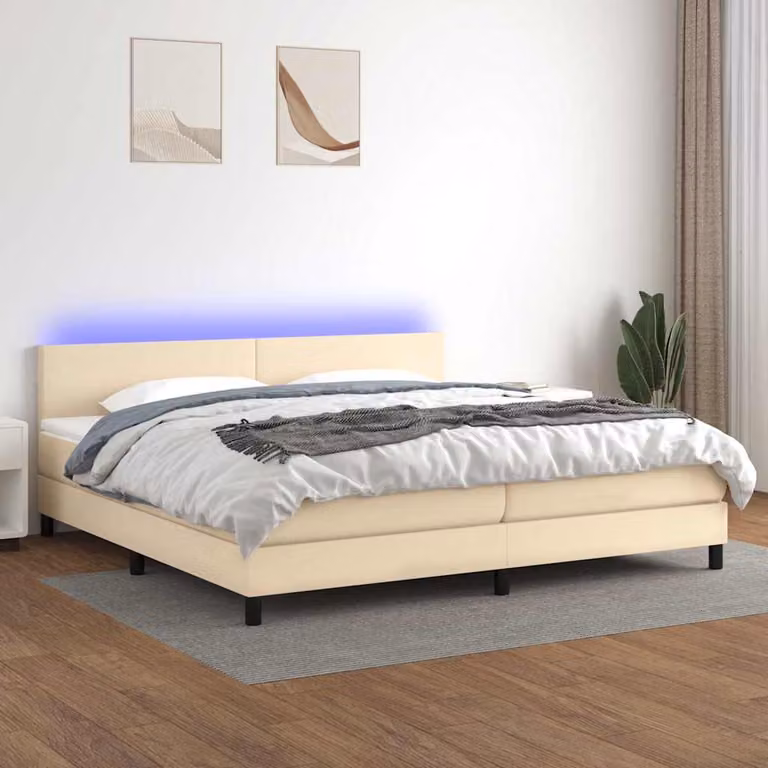 Letto Ibrido con Materasso e Illuminazione LED vidaXL in Tessuto Bianco e Beige L/P: 200 x 200 cm
