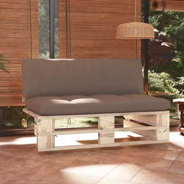 Divano centrale da giardino vidaXL in legno di pino impregnato con cuscini grigi – 1