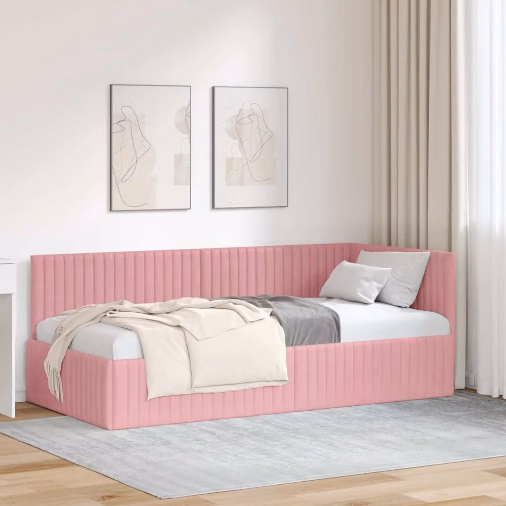 Cornice del letto ad angolo vidaXL in velluto rosa, L 90 x P 200 cm