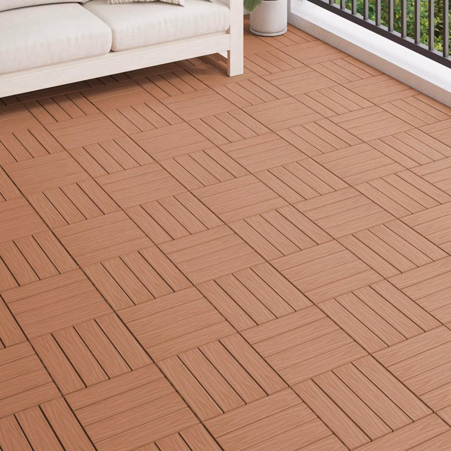Set di 11 piastrelle per decking vidaXL in WPC marrone chiaro, L/P: 30 x 30 cm