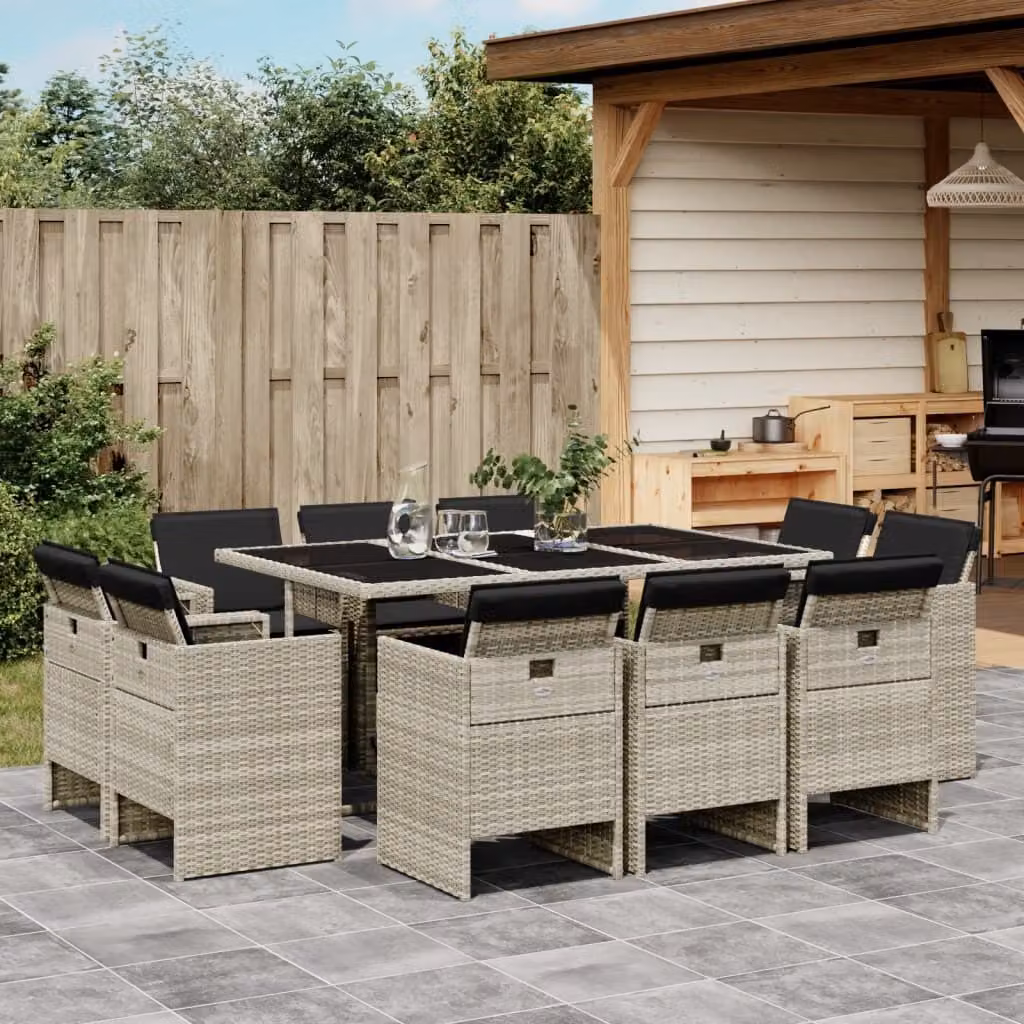 Maison Exclusive - Set Pranzo Giardino 11pz con Cuscini Grigio Chiaro Polyrattan