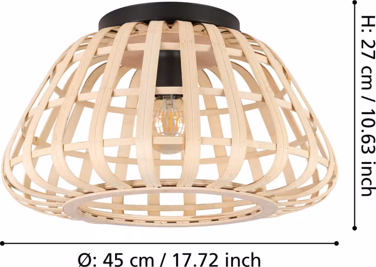 EGLO Montezuelo, 1 lampadina/e, E27, IP20, nero, naturale/naturale, legno