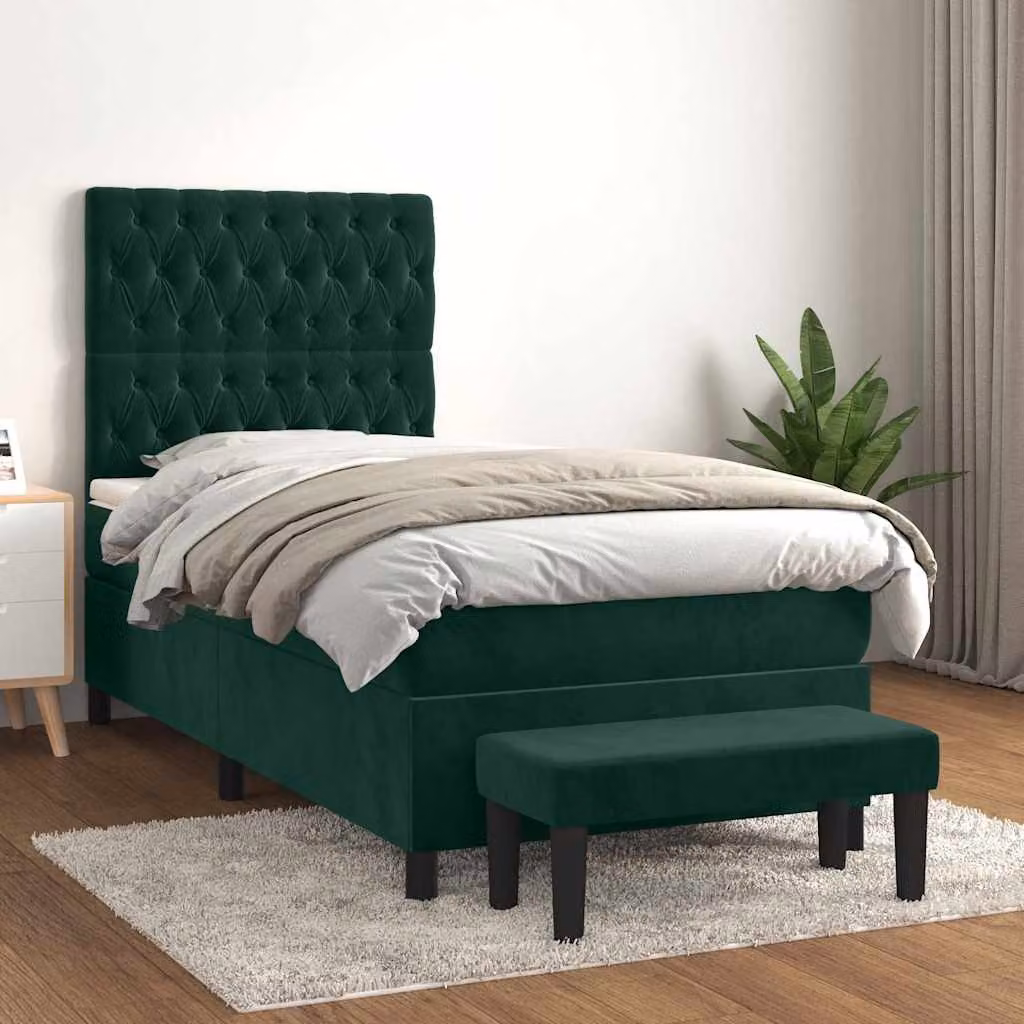 vidaXL Giroletto a Molle con Materasso Ibrido in Velluto Verde Scuro L/P/H: 200 x 80 x 128 cm – 1