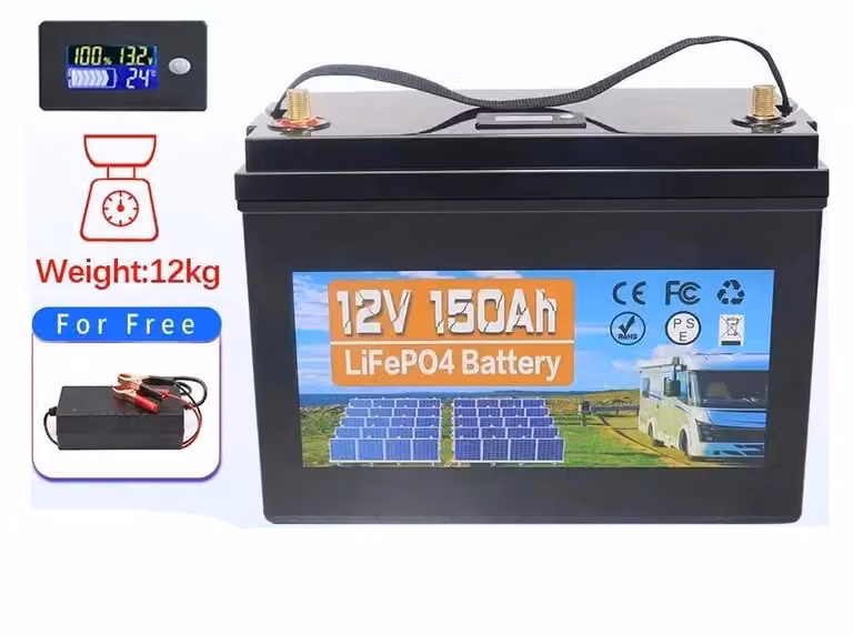 Batteria al litio ferro fosfato da 12V 150AH (LiFePO4) con sistema di gestione della batteria (BMS), ideale per l'accumulo di energia solare e per camper