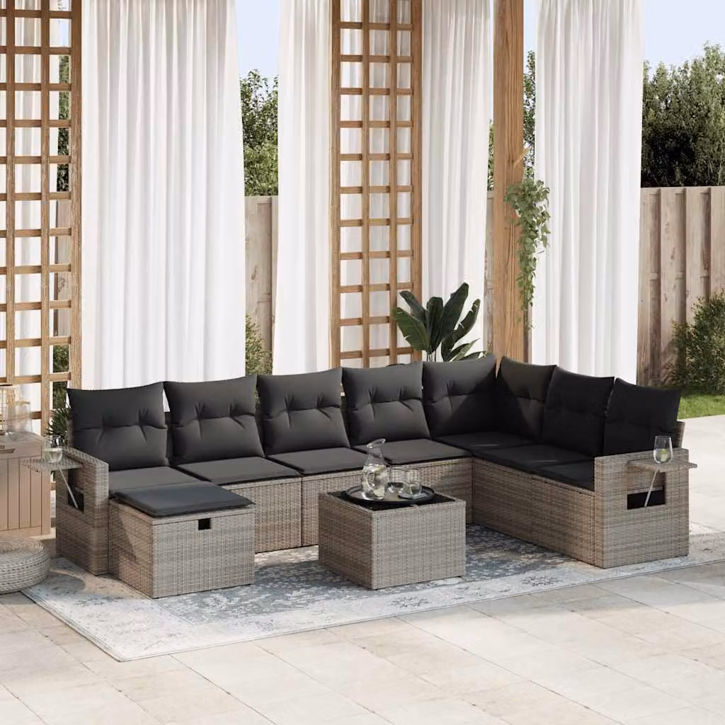 Maison Exclusive - Set da giardino 9 pezzi con cuscini Grigio Polyrattan