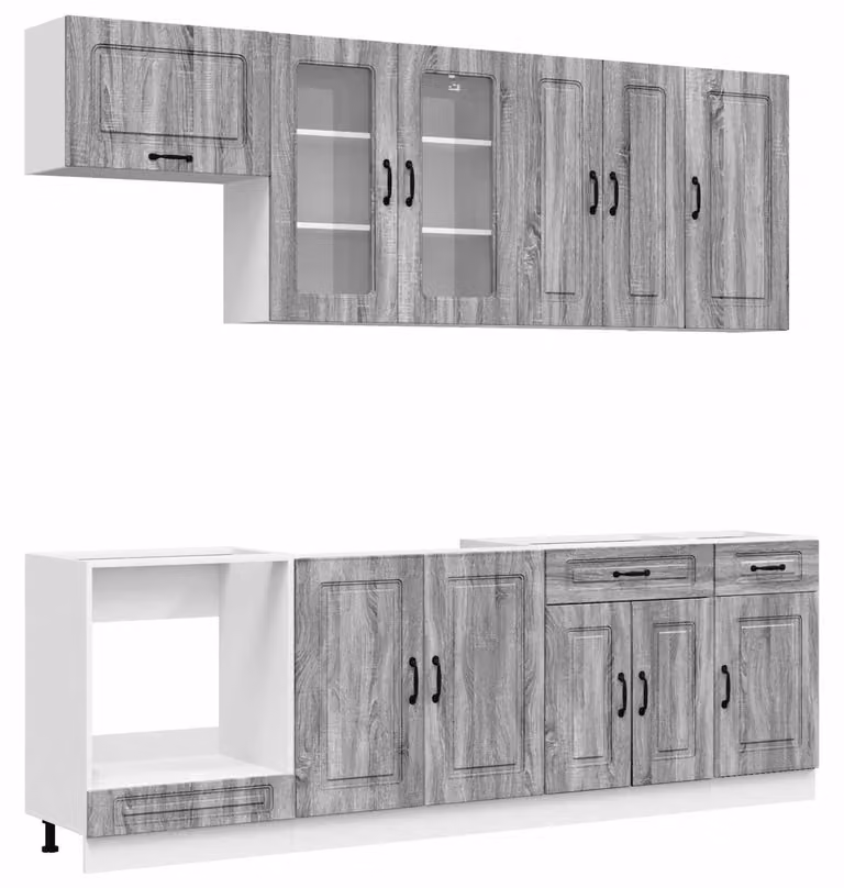 Set di mobili da cucina KALMAR, 8 pezzi, colore grigio Sonoma, realizzato in materiale simile al legno