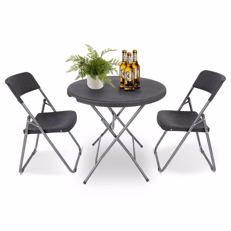 Sekey Set da balcone per bistrot, 3 pezzi, pieghevole, tavolo rotondo pieghevole, sedia da giardino, terrazza, set da bistrot, set da pranzo