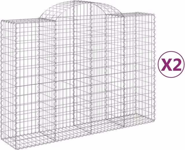 Set di 2 Cesti Gabbioni ad Arco DESIGN IN in Ferro Zincato Argento L: 200 cm, P: 50 cm, H: 140/160 cm