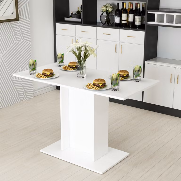 Tavolo da pranzo Galten Tavolo da cucina Tavolo da sala da pranzo Bianco Tavolo a colonna rettangolare 75 x 120 x 60 cm per 4 persone