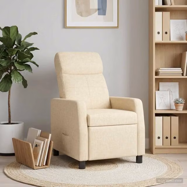 Poltrona reclinabile relax in tessuto beige con braccioli per soggiorno e ufficio – 1