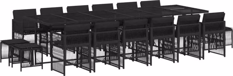 Set da Pranzo da Giardino 17 pz con Cuscini Nero in Polyrattan