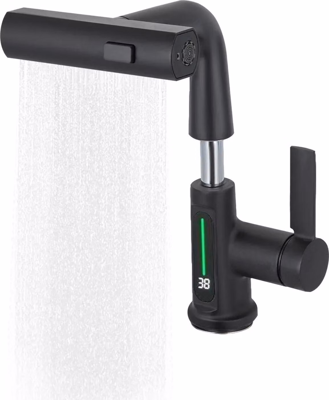 Miscelatore per cucina e lavabo - Miscelatore monocomando con doccetta estraibile - Orientabile a 360° - Ottone - Montaggio alla base, 1 foro, 35 mm - Contrappeso - Nero