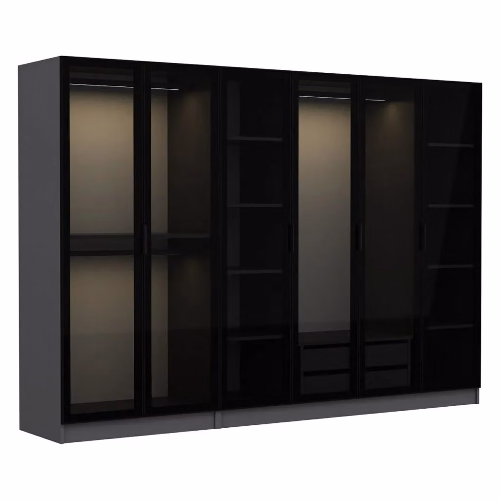 Armadio da camera da letto DMORA con ante a battente, moderno, Nero Antracite, L: 270 cm, H: 210 cm – 2