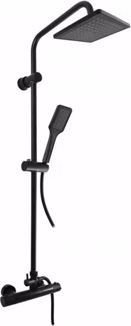 Colonna doccia a parete termostatico ottone nero opaco H. 109 cm
