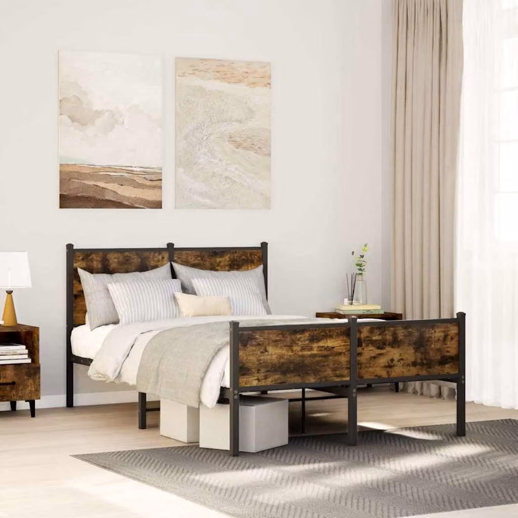 vidaXL Giroletto in Metallo Rovere Fumo L/P/H: 120 x 200 x 91,5 cm